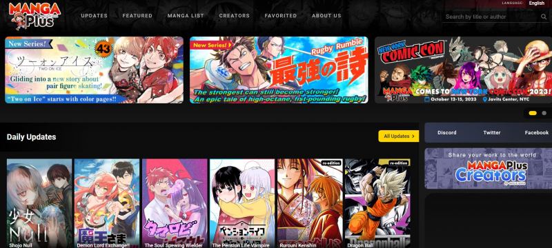 Screenshot of https://mangaplus.shueisha.co.jp/updates