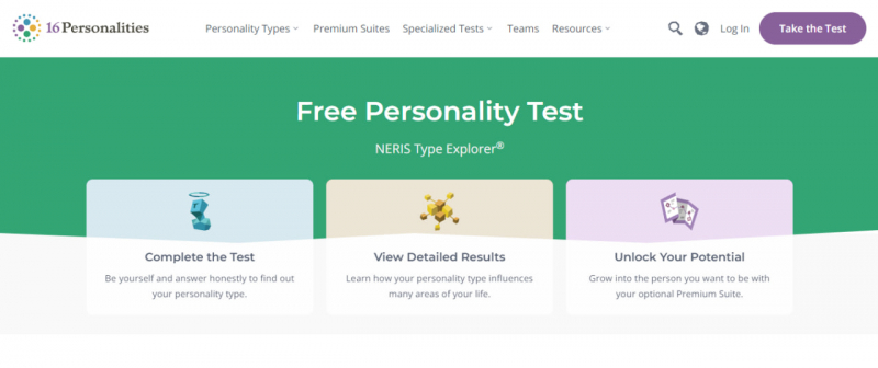 Screenshot of https://www.16personalities.com/free-personality-test