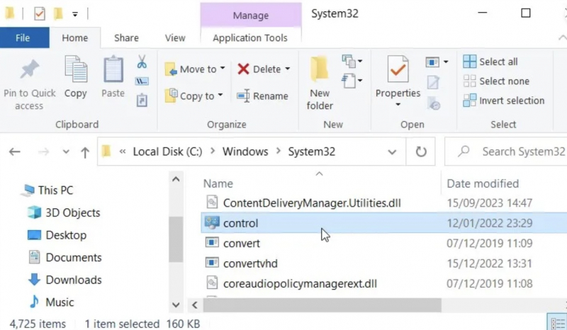 Access the Control Panel via the System32 Directory