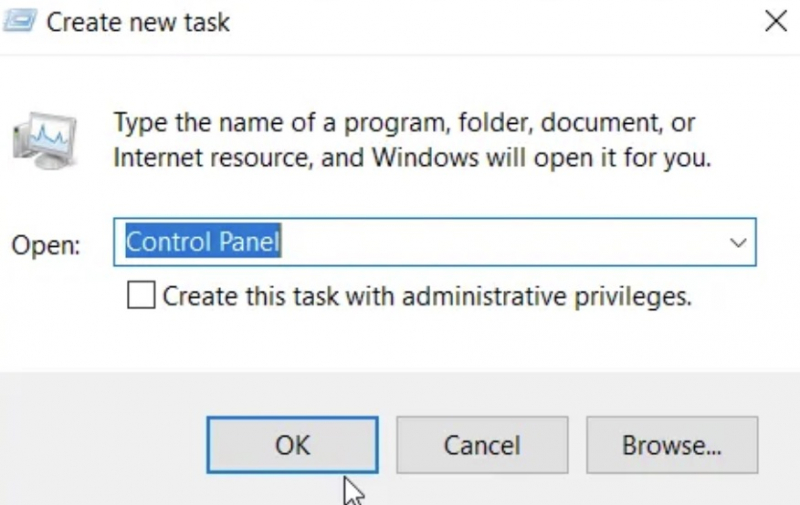 Access the Control Panel via the Task Manager
