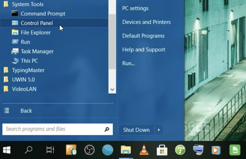 Access the Control Panel via the Windows Start Menu