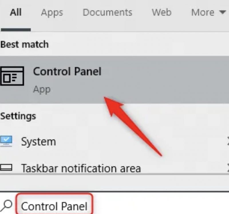Access the Control Panel via the Windows Start Menu Search Bar
