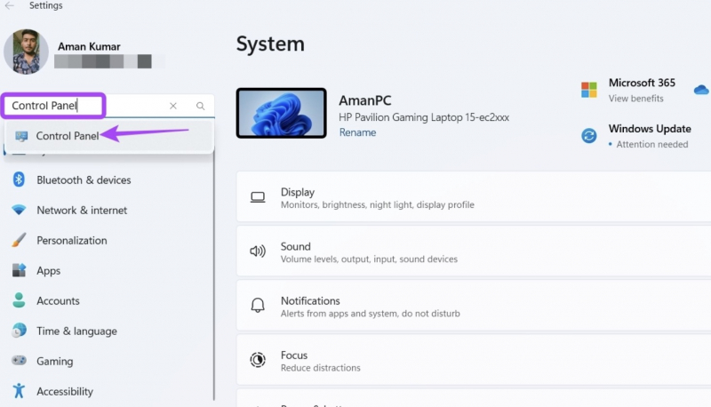 Access the Control Panel via Windows Settings