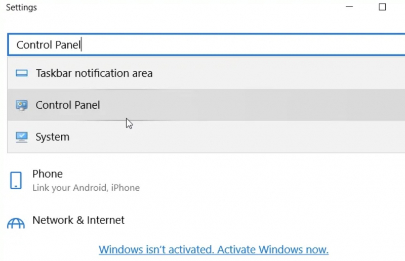 Access the Control Panel via Windows Settings