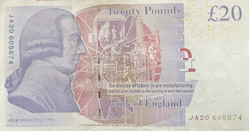 Photo: Adam Smith's image on £20 Bank of England bills in 2007, reddit.com