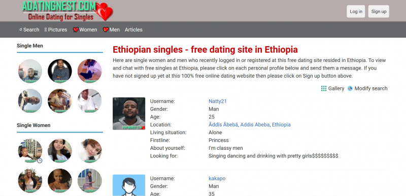 Screenshot via https://adatingnest.com/singles/women/ethiopia/1/