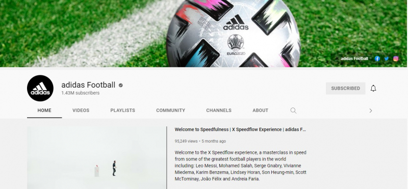 You will be able to watch the latest videos about new Adidas soccer cleats, new kits, balls and all Adidas products related to football - Screenshot photo