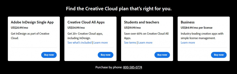 Creative Cloud plans on Adobe InDesign