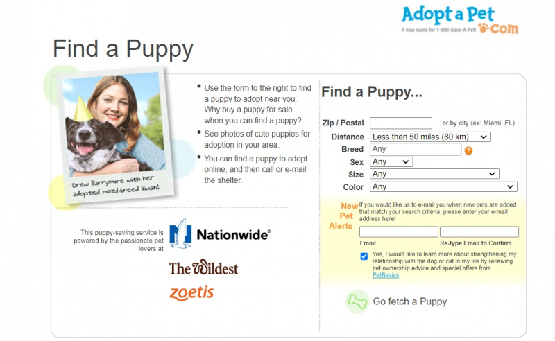 Screenshot of https://www.adoptapet.com/find-a-puppy