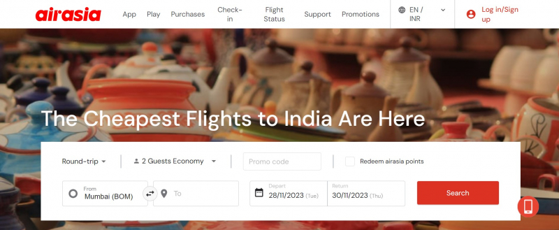 Screenshot of https://www.airasia.com/flights/india