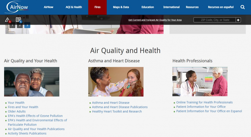 Screenshot of https://www.airnow.gov/air-quality-and-health/