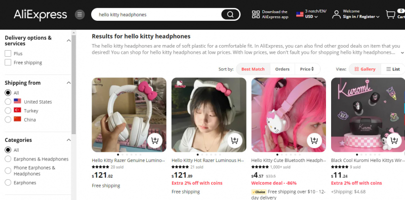 Screenshot of https://www.aliexpress.com/w/wholesale-hello-kitty-headphones.html