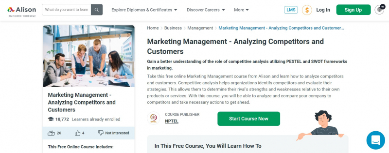 Screenshot  of https://alison.com/course/marketing-management-analyzing-competitors-and-customers-revised