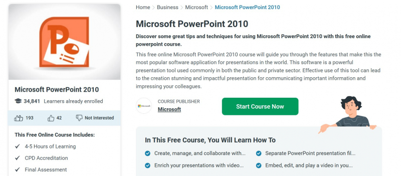 Screenshot of https://alison.com/course/microsoft-powerpoint-2010-revised-2018