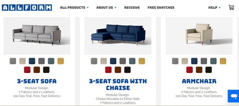 Screenshot of https://allform.com/collections/all-furniture