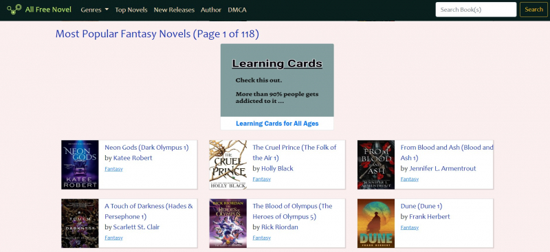 Screenshot of https://www.allfreenovel.com/Book/TopBooks/3/Fantasy