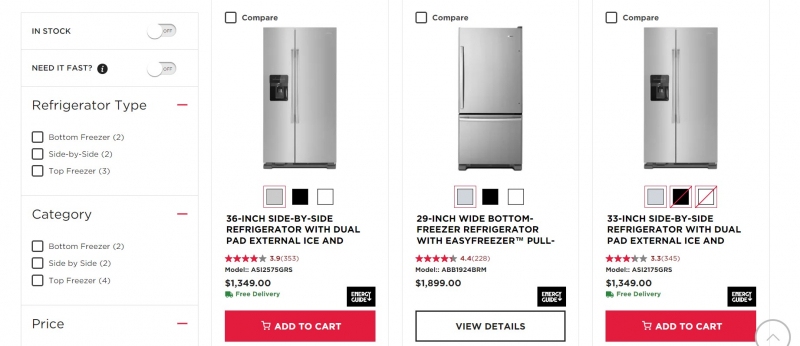 Screenshot of https://www.amana.com/refrigerators.html
