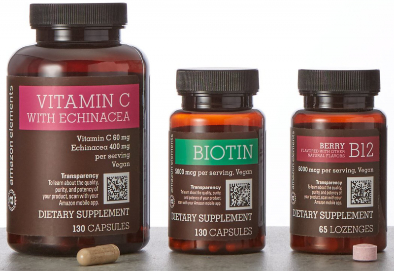 All of the Amazon Elements—vitamins and supplements—are marked with the label “Dietary Supplement.” Source: amazon.com