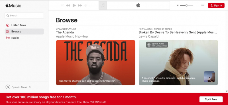 Screenshot of https://music.apple.com/gb/browse