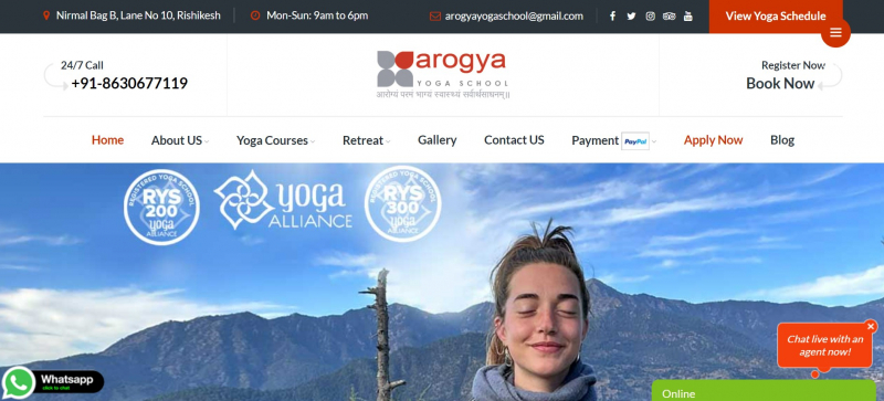 Screenshot of https://www.arogyayogaschool.com/
