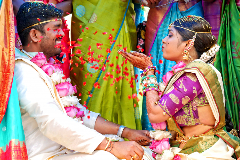 Assamese weddings often take place in a simple and serene setting