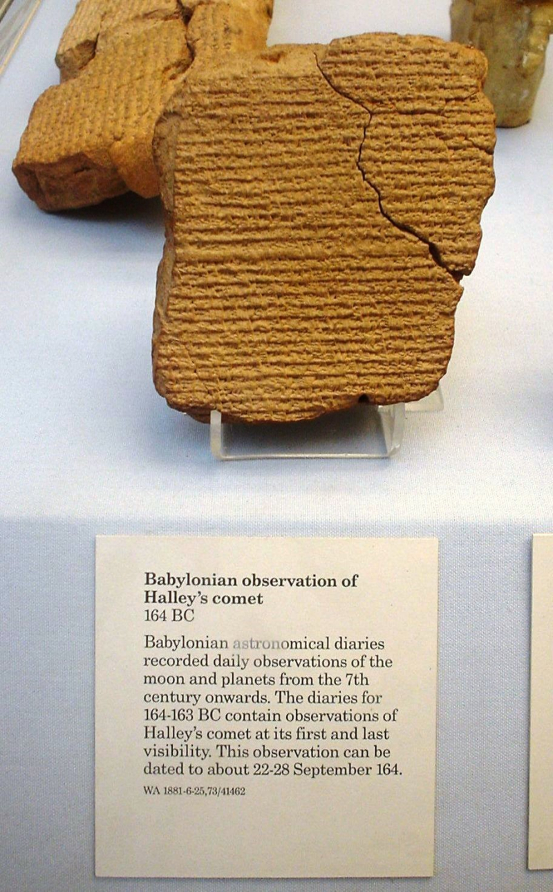 A Babylonian tablet recording Halley's comet in 164 BC -commons.wikimedia.org