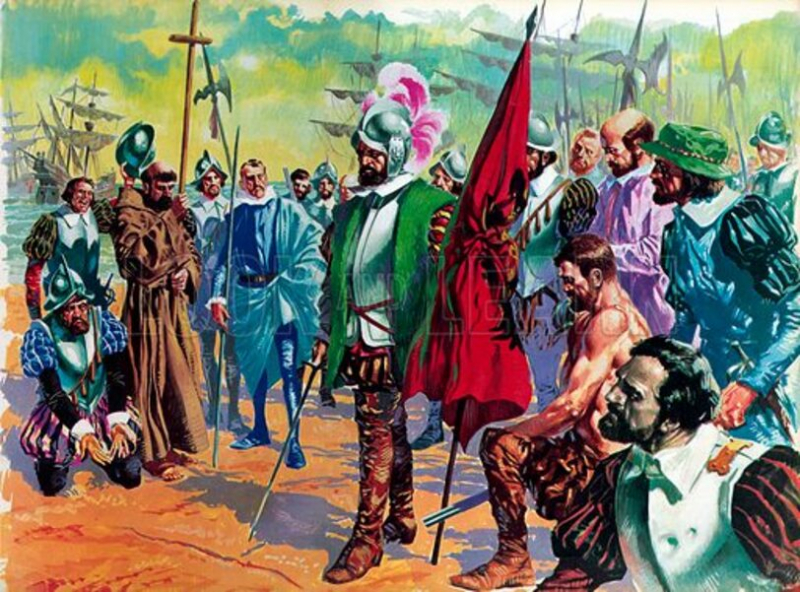 Photo:  Look and Learn - Hernando Cortes arriving in Mexico in 1519
