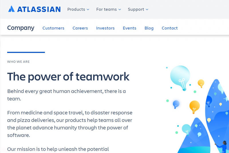 Screenshot of https://www.atlassian.com/company