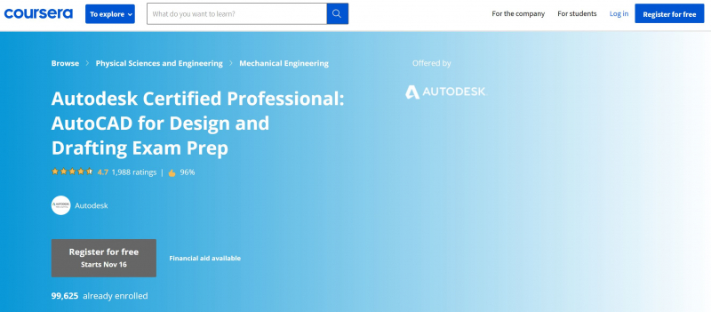 Autodesk Certified Professional: AutoCAD for Design and Drafting Exam Prep (Coursera)