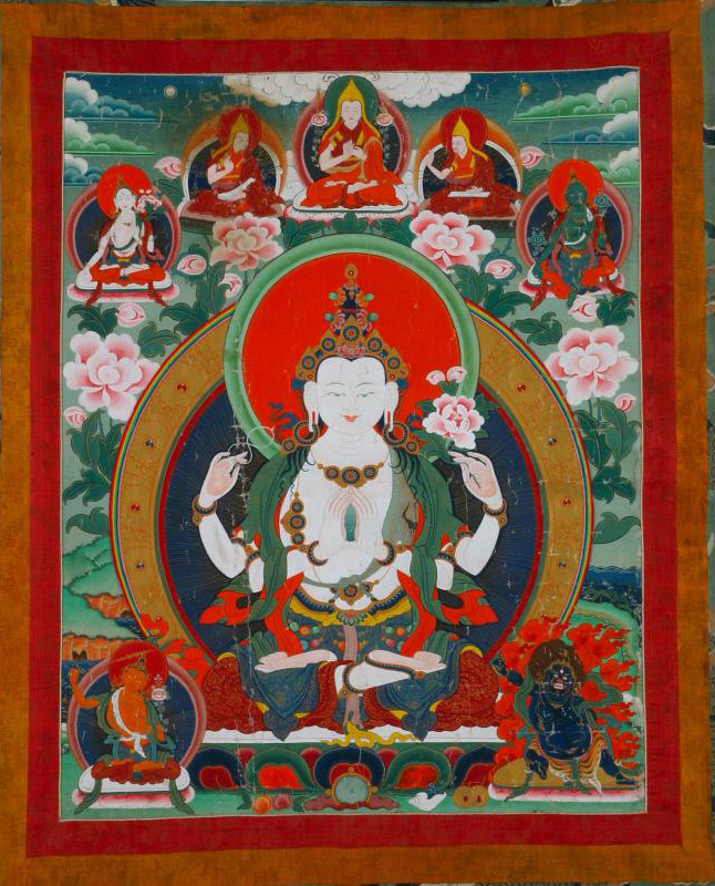The bodhisattva Avalokiteshvara, 1800–1900.  Tibet. Thangka; colors on cotton. Courtesy of the Asian Art Museum, Gift of the Friends of Richard Davis, 1988.34.