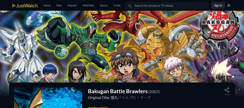 Screenshot of https://www.justwatch.com/us/tv-show/bakugan-battle-brawlers