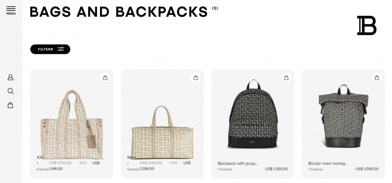 Screenshot of https://balmain.com/en/men/bags/bags-and-backpacks
