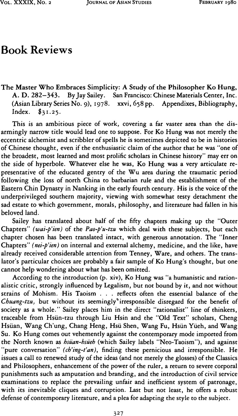 Screenshot of https://www.cambridge.org/core/journals/journal-of-asian-studies/article/abs/master-who-embraces-simplicity-a-study-of-the-philosopher-ko-hung-a-d-282343-by-jay-sailey-san-francisco-chinese-materials-center-inc-asian-library-series-no-9-1978-xiii-658-pp-appendixes-bibliography-index-3125/AAA1F662D5E963C910C85F0DC645CA35