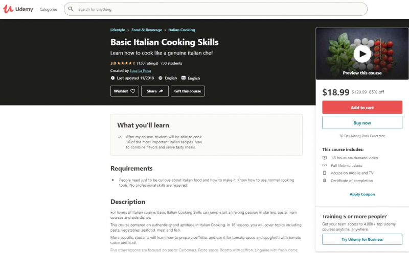 Basic Italian Cooking Skills by Udemy. Photo: cmuse.org