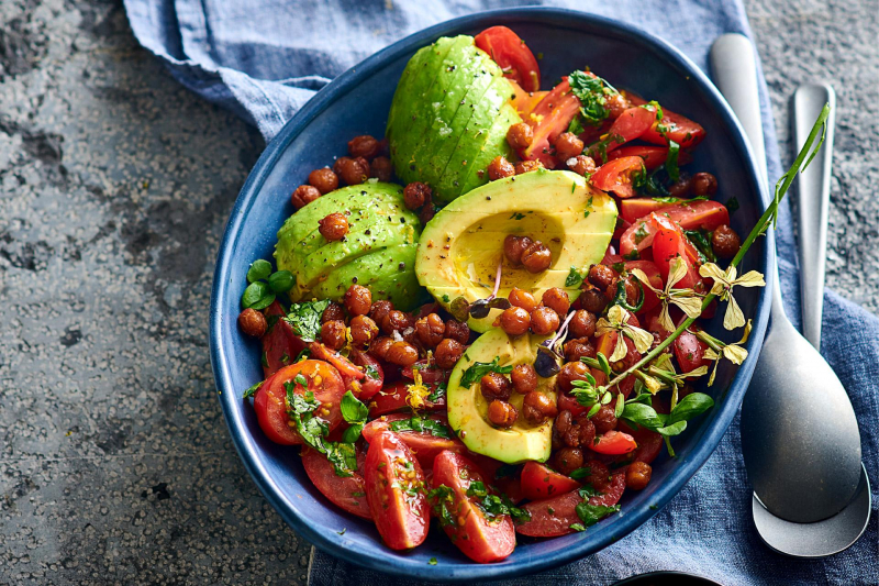 Beet, chickpea, and avocado salad