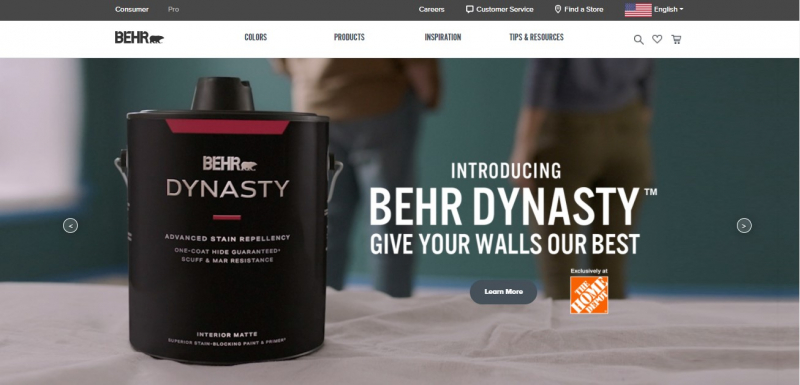 Behr Paint Company sells architectural paint and exterior wood care products to do-it-yourself in the United States and Canada - Screenshot photo