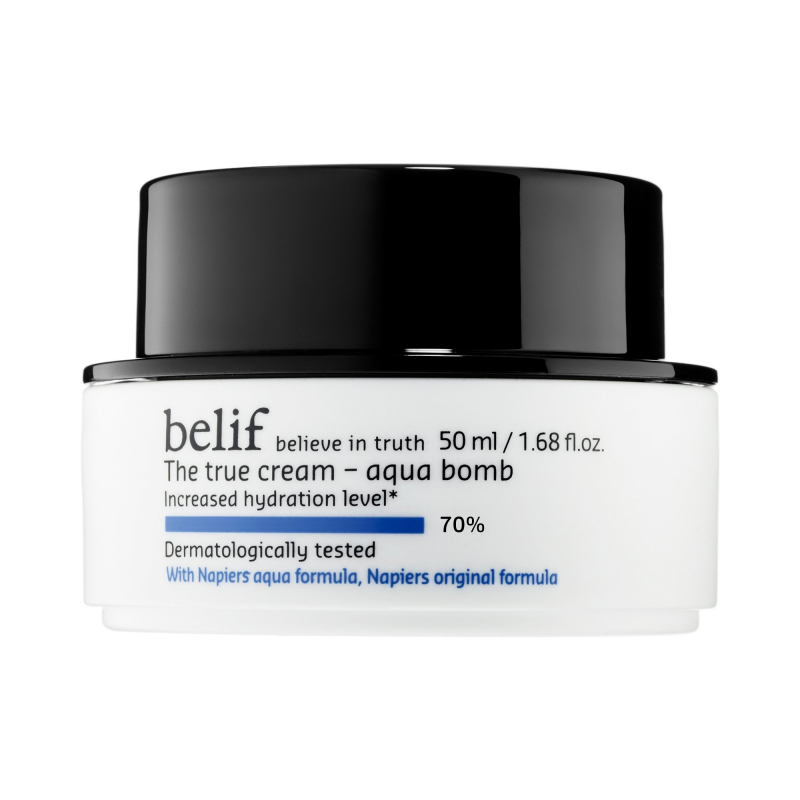 THE TRUE CREAM - AQUA BOMB: An ultra-lightweight, gel-cream that instantly cools and refreshes skin while providing intensive hydration. Ideal for normal, combination, and oily skin types. Photo: Belifusa.com