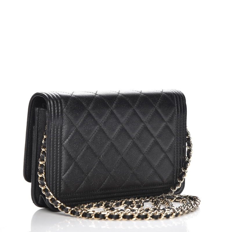Screenshot of https://www.fashionphile.com/p/chanel-caviar-quilted-boy-wallet-on-chain-woc-black-230591