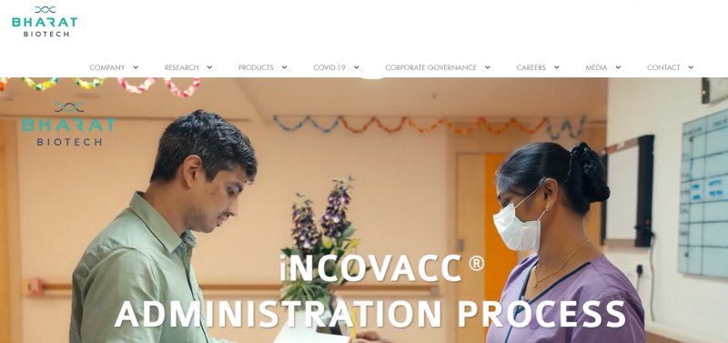 Screenshot of Bharat Biotech International Limited website