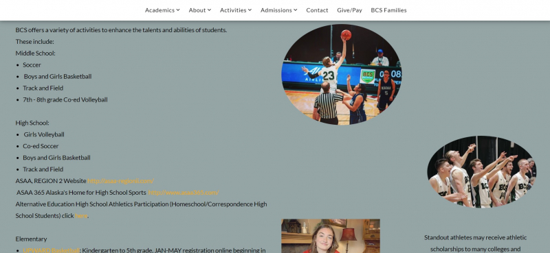 Screenshot of https://www.birchwoodchristianschool.org/athletics