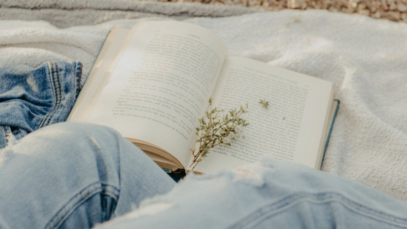 Photo by Hailey Galloway on Pexels https://www.pexels.com/photo/a-flower-marker-on-an-open-book-4825139/