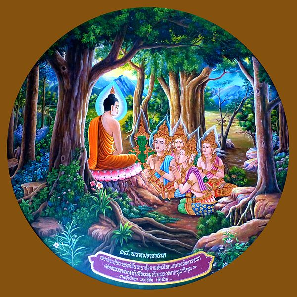 Photo on Wikimedia Commons (https://commons.wikimedia.org/wiki/File:042_Brahma_Sahampati_requests_the_Buddha_to_Teach_despite_his_Reluctance_%289270761017%29.jpg)