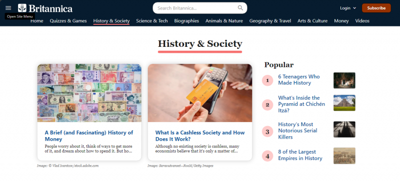 Screenshot via britannica.com/History-Society