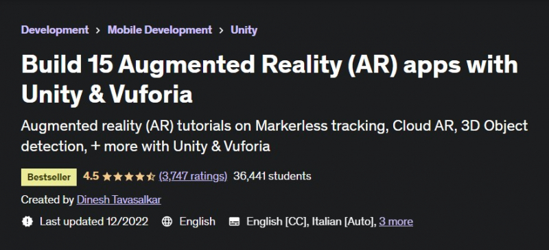 Screenshot of https://www.udemy.com/course/develop-augmented-reality-book-ar-business-card-with-unity