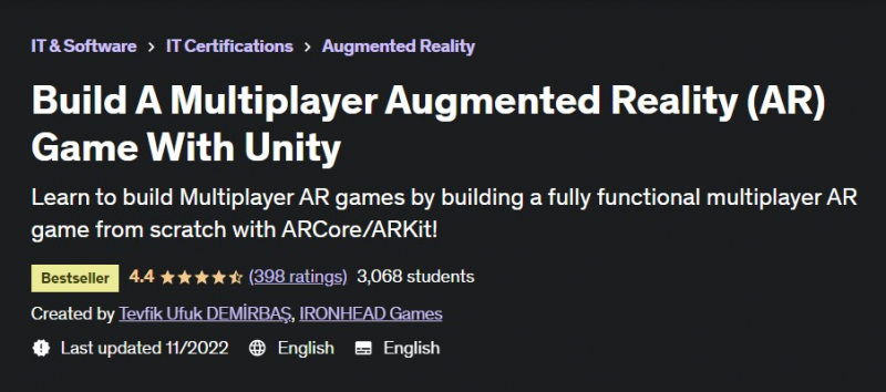 Screenshot of https://www.udemy.com/course/build-multiplayer-augmented-reality-ar-games-with-photon