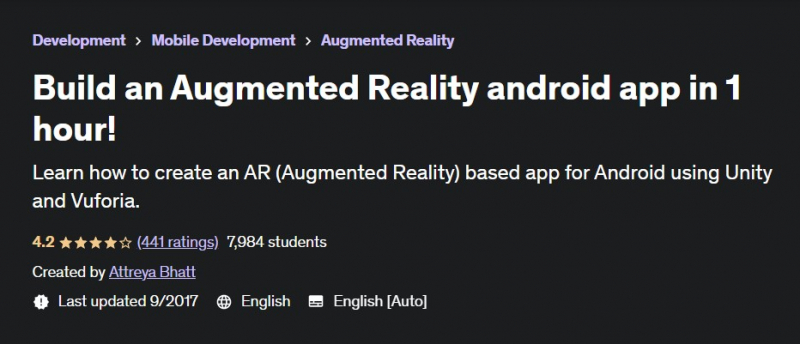 Screenshot of https://www.udemy.com/course/build-an-augmented-reality-android-app-in-1-hour