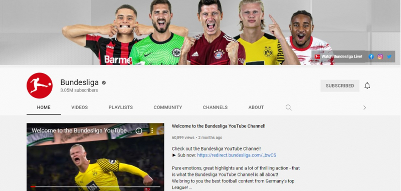 The official Bundesliga YouTube channel offers exclusive content to fans of Germany's premier league from around the world - Screenshot photo
