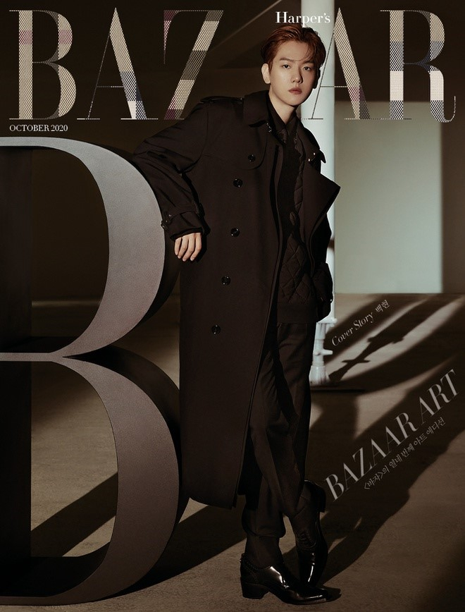 EXO’s Baekhyun with a cool appearance on the cover of Harper's Bazaar Korea October issue as THE KOREAN BURBERRY AMBASSADOR. Photo: Harpersbazaarkorea