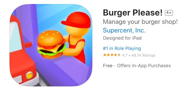 Screenshot of https://apps.apple.com/us/app/burger-please/id1668713081
