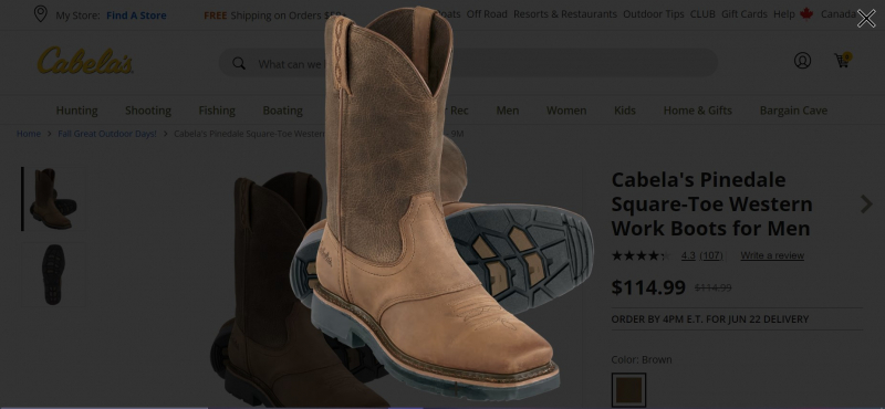 Screenshot of https://www.cabelas.com/shop/en/cabelas-pinedale-square-toe-western-work-boots-brown-9m-3805161